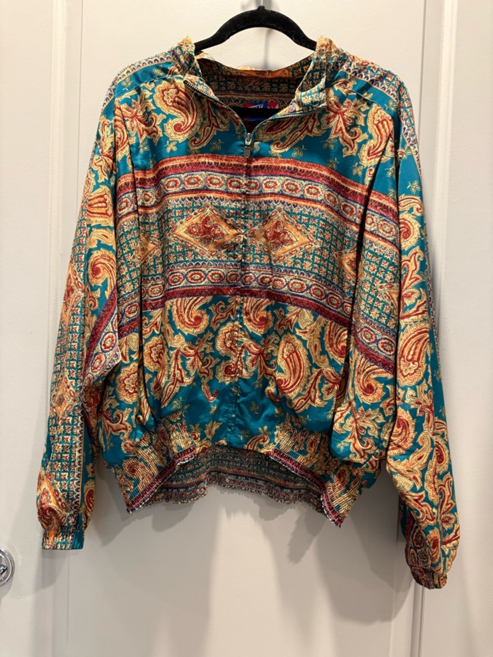 Tail Teal Paisley Half-Zip Bomber Jacket with Gold Accents XL